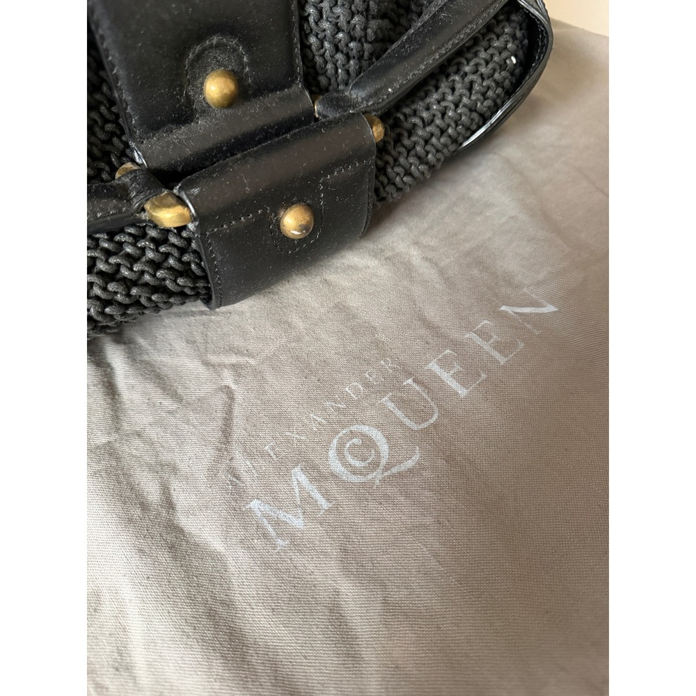 Alexander McQueen Black Leather Crochet Novak Satchel Bag with Pouch Handbag - Picture 4 of 14